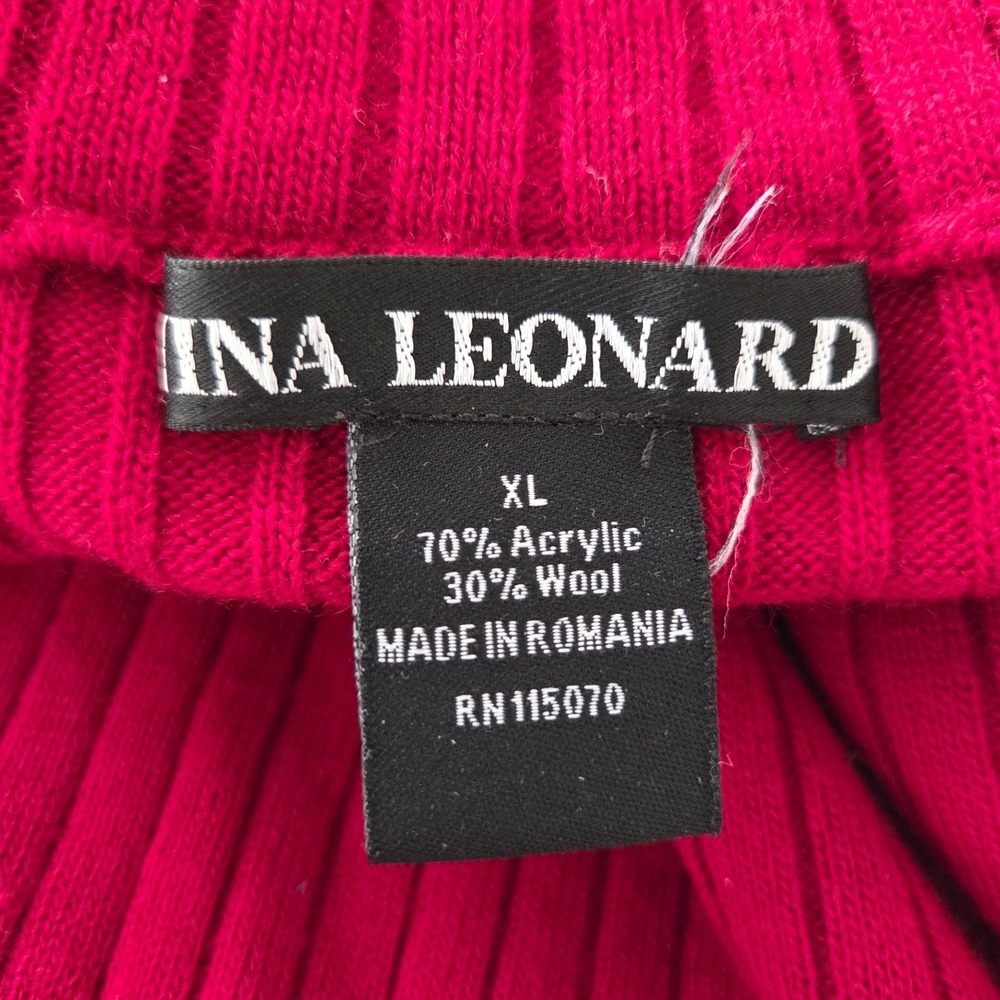Nina Leonard VTG Red Ribbed Mock Neck Wool Blend Sweater Long Sleeve Women Sz XL - Picture 3 of 4